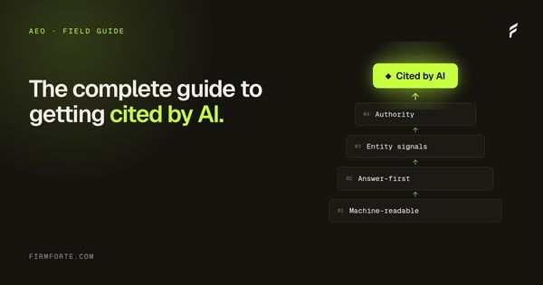 FirmForte field-guide hero card for the article: AEO for law firms in 2026: the complete guide to getting cited by AI