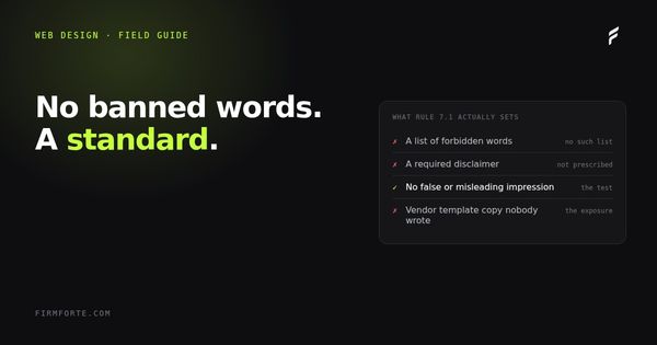 FirmForte field-guide hero card: No banned words. A standard.